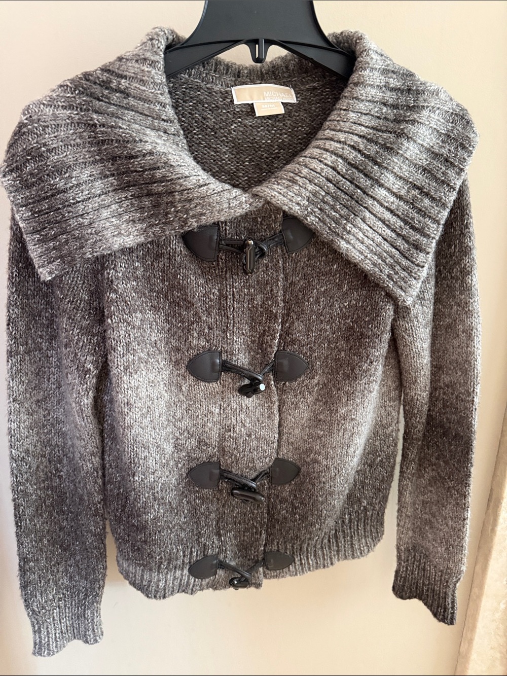 Michael Kors Charcoal Gray/Black Toggle Cardigan Sweater